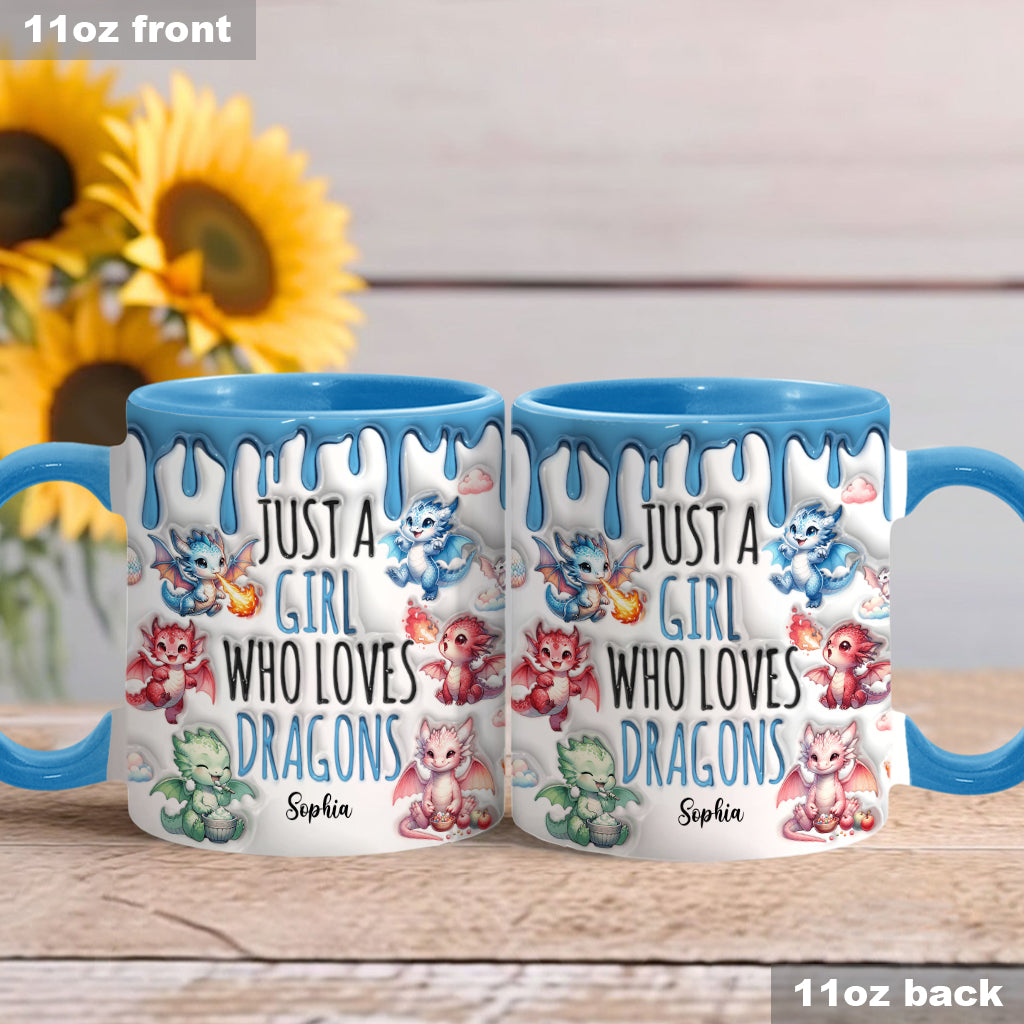 Einfach ein Mädchen, das Drachen liebt – personalisierte Tasse mit Drachenmotiv