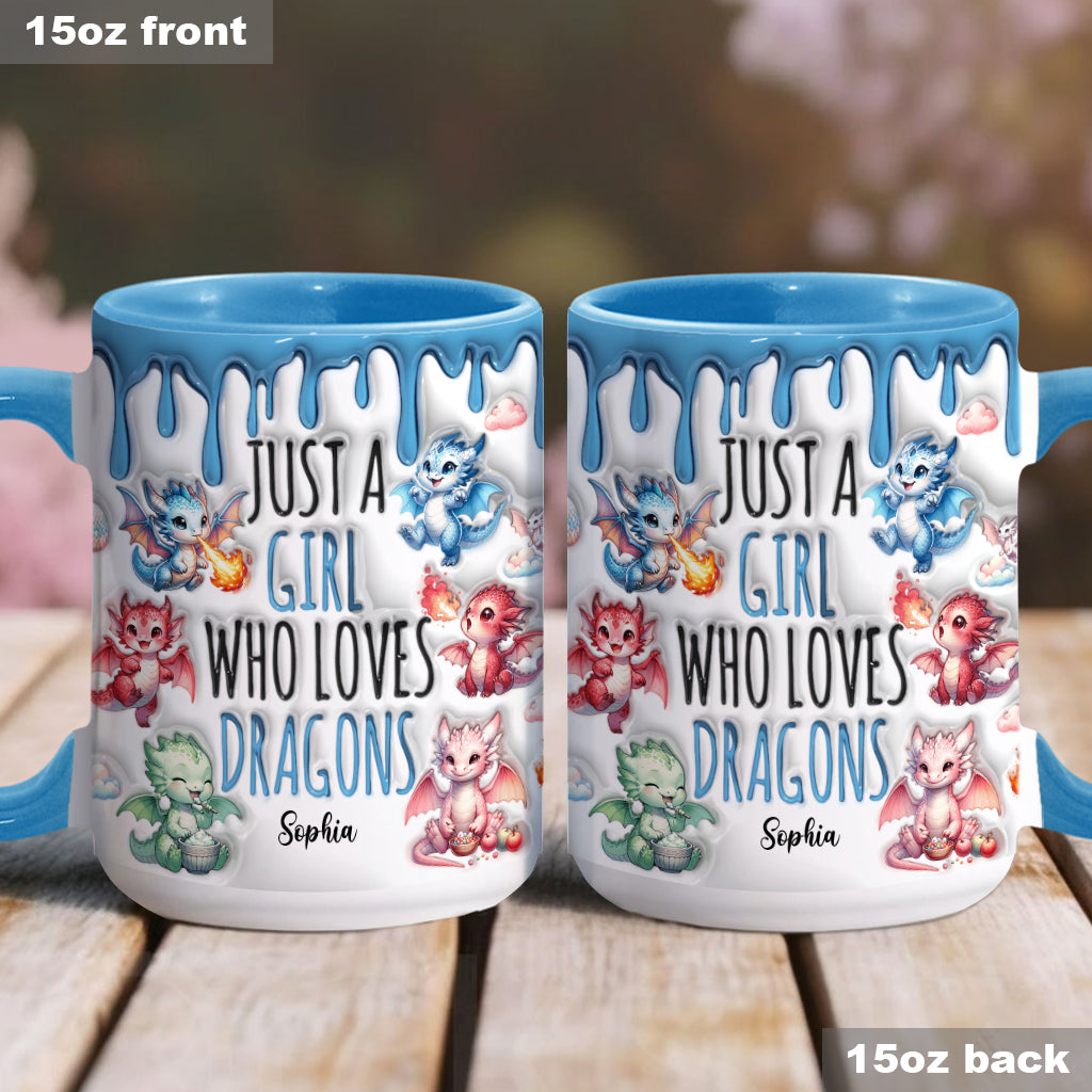 Einfach ein Mädchen, das Drachen liebt – personalisierte Tasse mit Drachenmotiv
