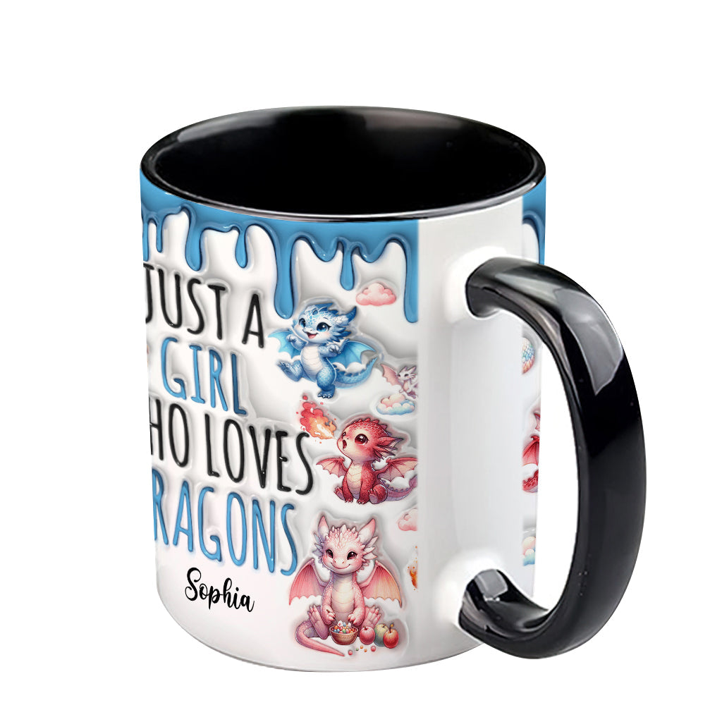 Einfach ein Mädchen, das Drachen liebt – personalisierte Tasse mit Drachenmotiv