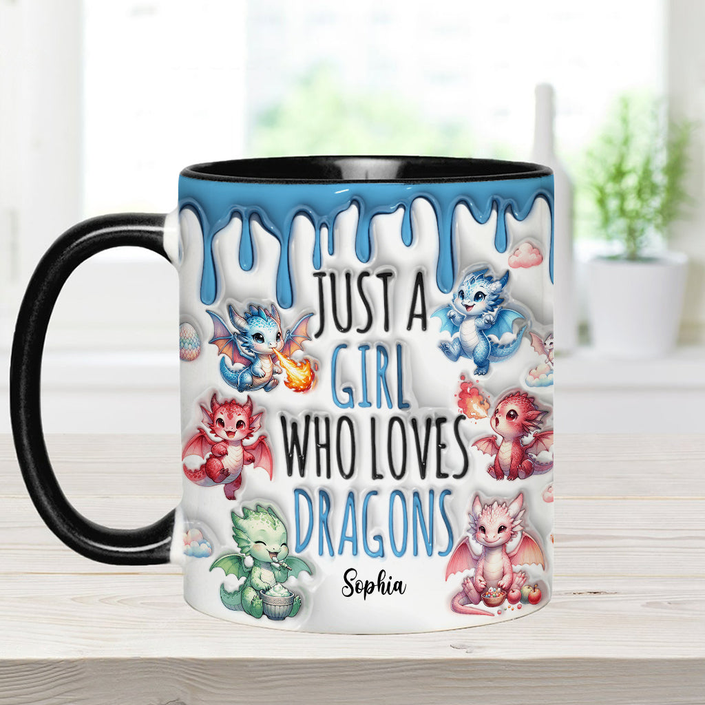 Einfach ein Mädchen, das Drachen liebt – personalisierte Tasse mit Drachenmotiv