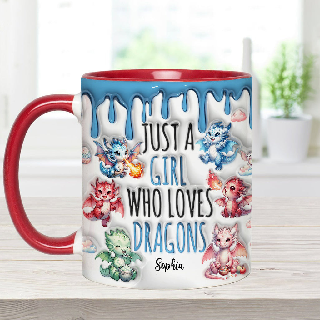 Einfach ein Mädchen, das Drachen liebt – personalisierte Tasse mit Drachenmotiv