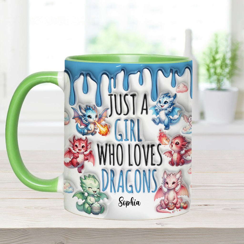Einfach ein Mädchen, das Drachen liebt – personalisierte Tasse mit Drachenmotiv