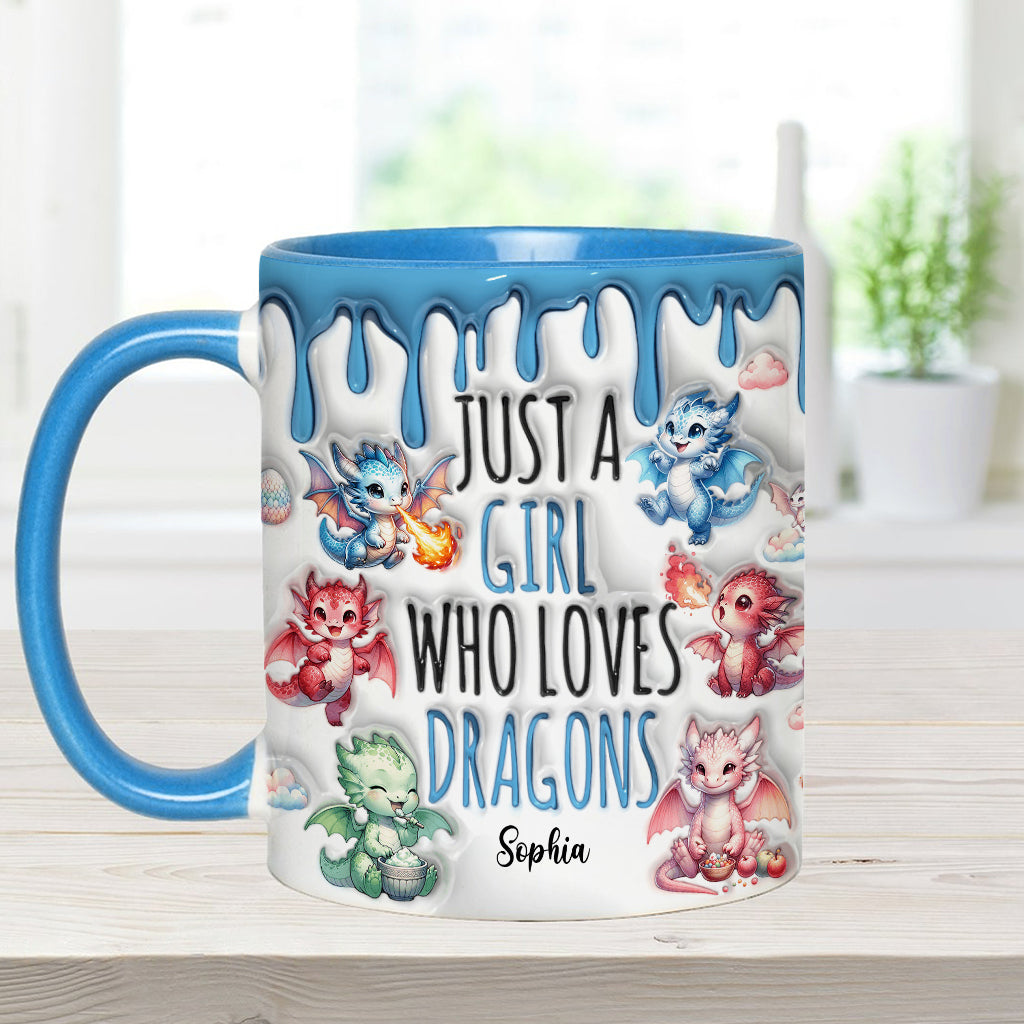 Einfach ein Mädchen, das Drachen liebt – personalisierte Tasse mit Drachenmotiv