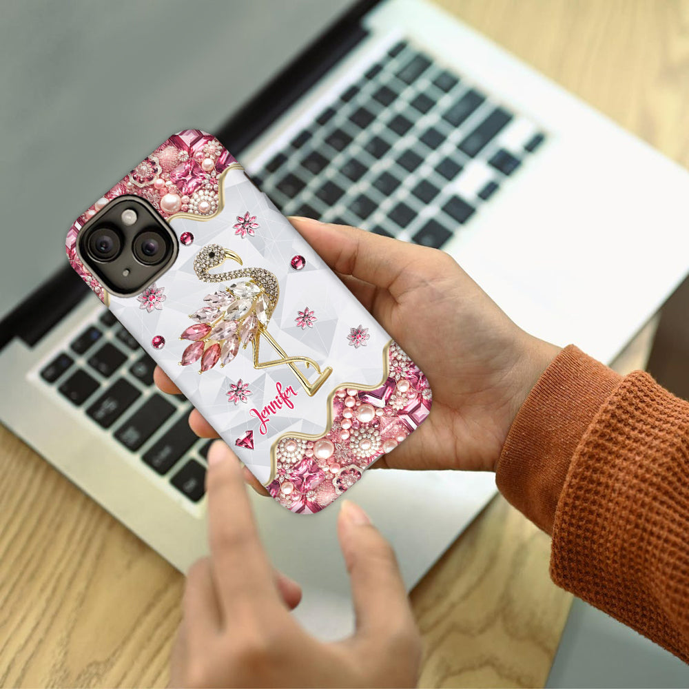 Juste une fille qui aime les flamants roses - Coque de téléphone personnalisée avec impression intégrale de flamants roses