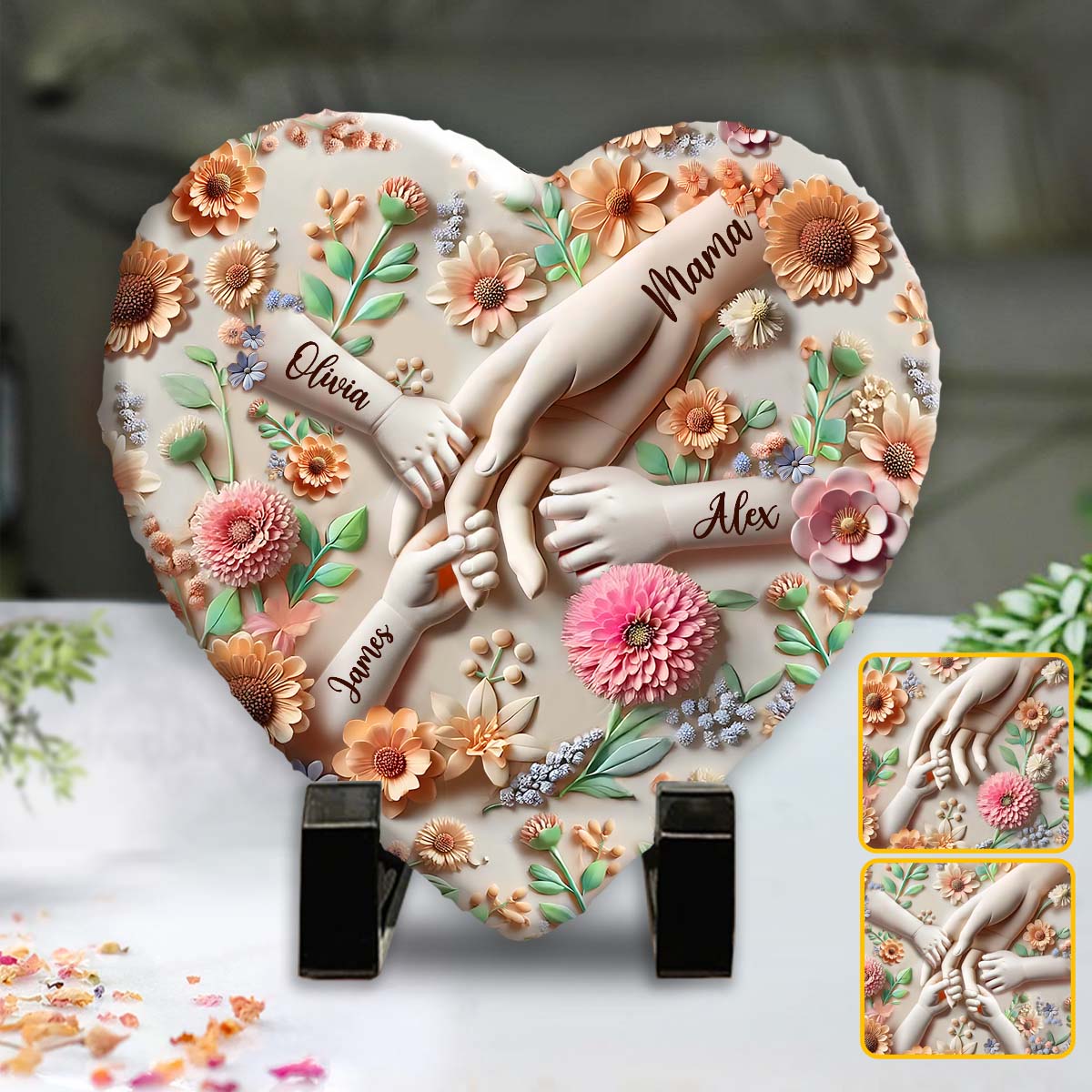 Hold Our Hands - Personalized Mother Heart Shaped Stone