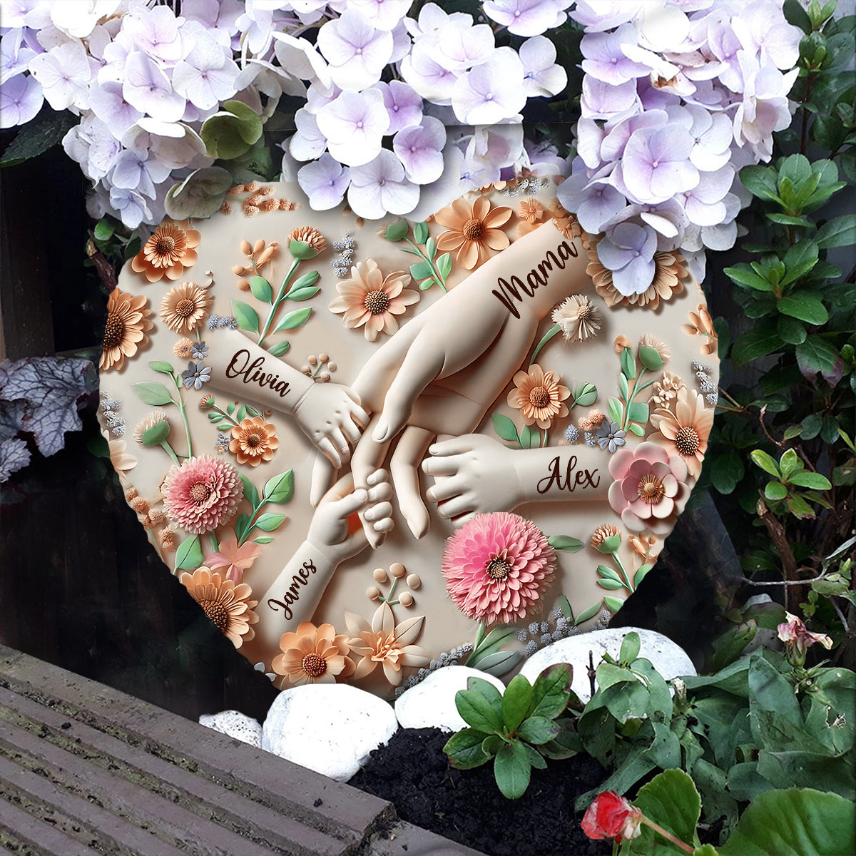 Hold Our Hands - Personalized Mother Heart Shaped Stone