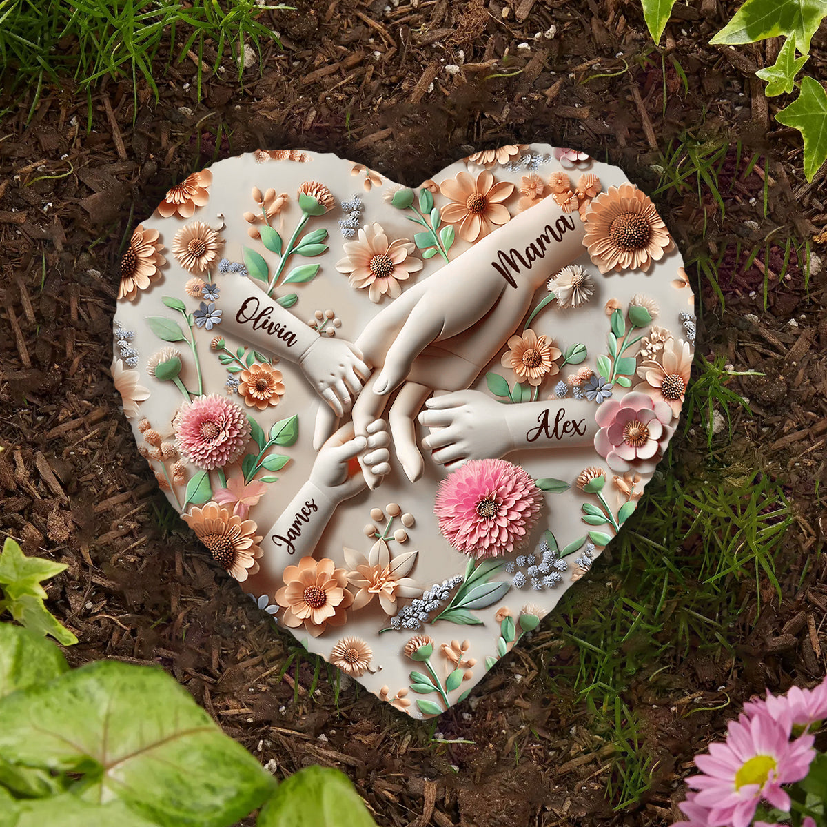 Hold Our Hands - Personalized Mother Heart Shaped Stone