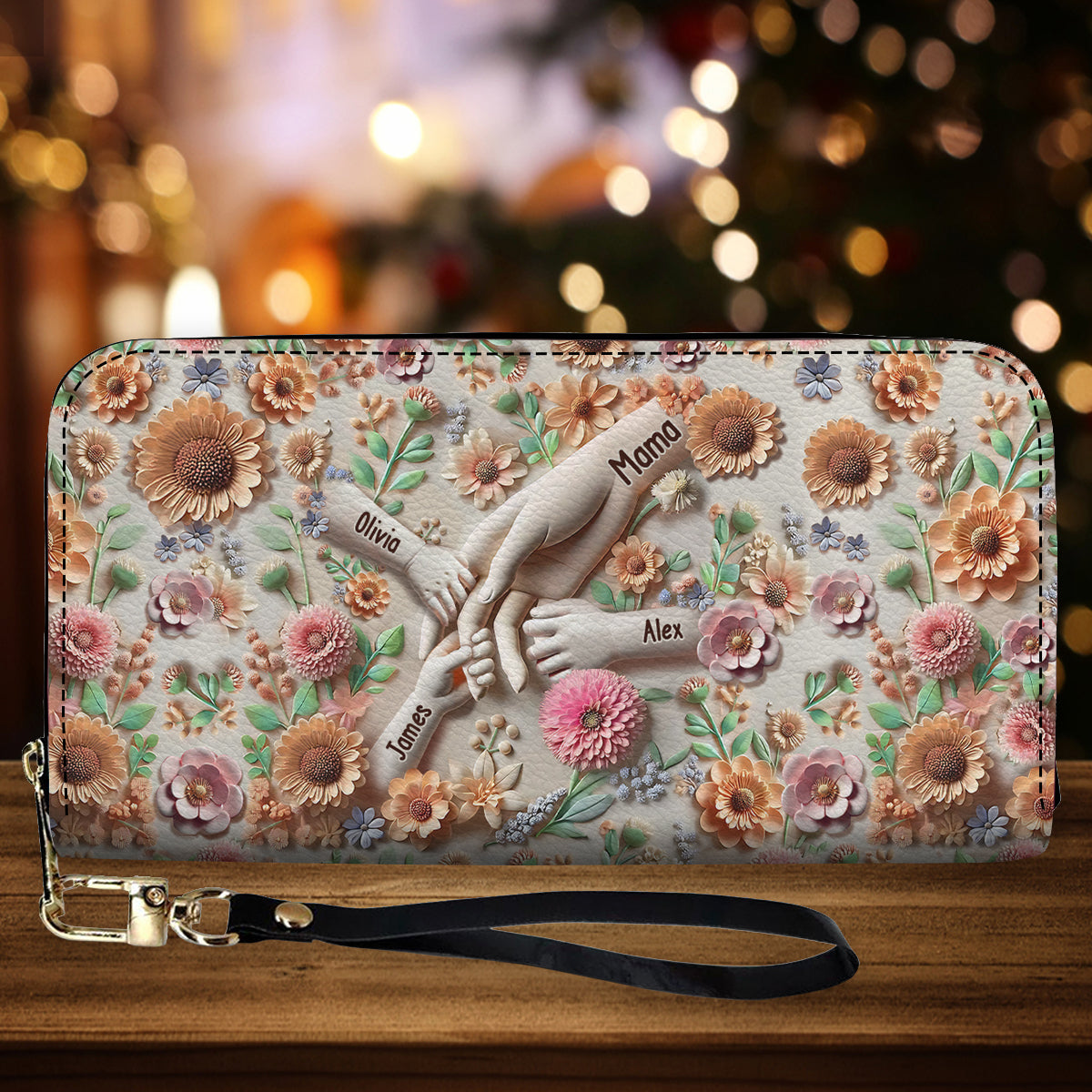 Hold Our Hands - Personalized Mother Leather Long Wallet