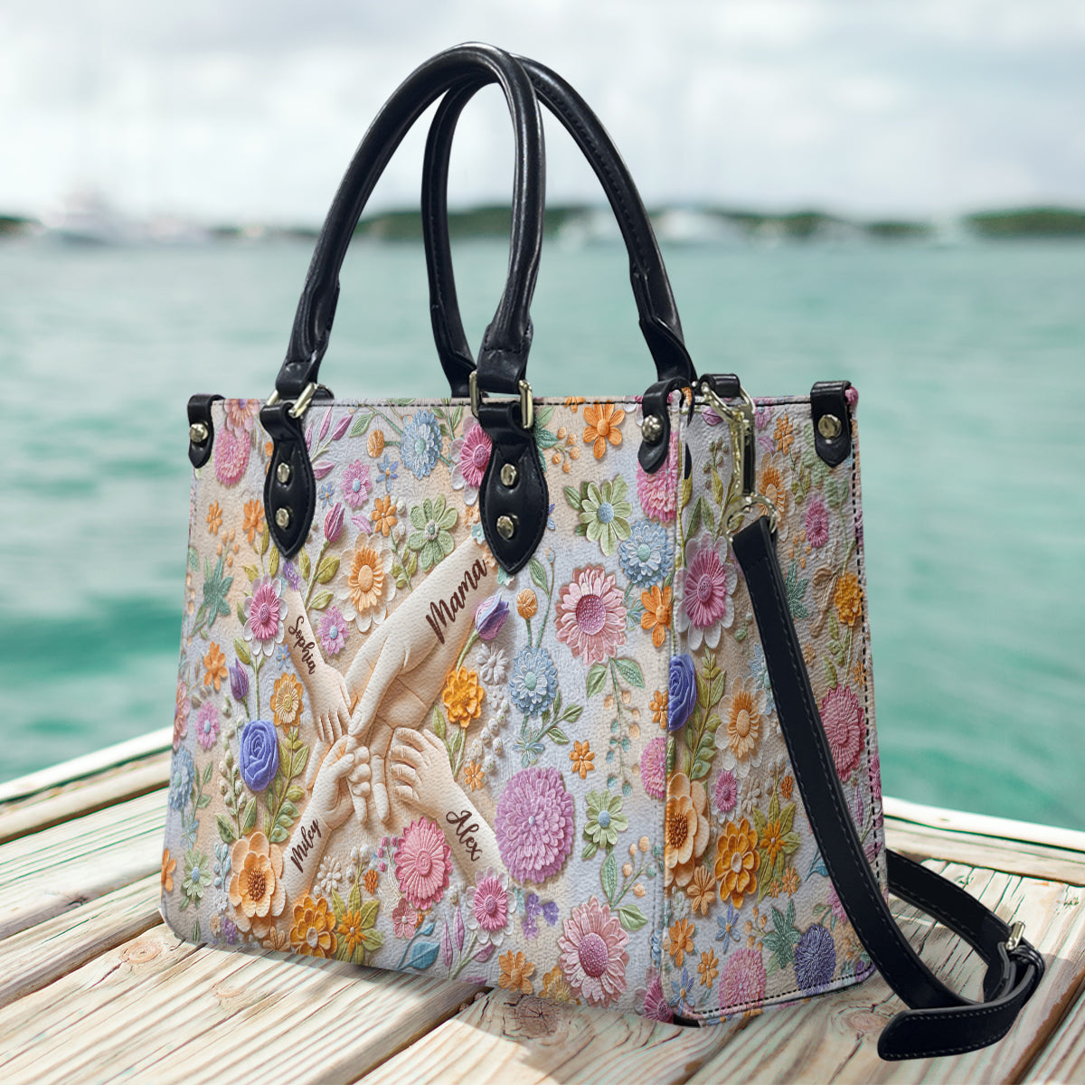 Hold Our Hands - Personalized Mother Leather Handbag