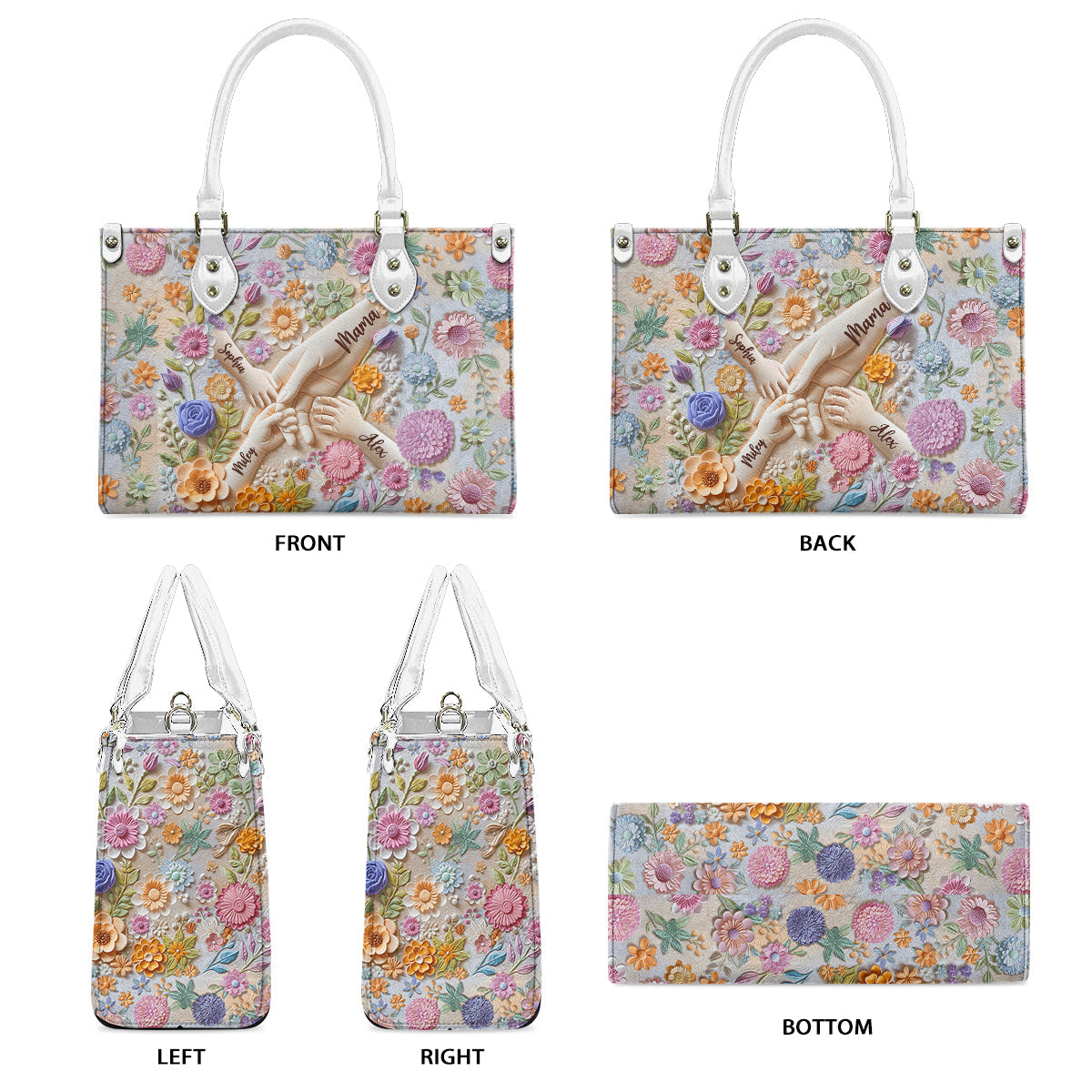 Hold Our Hands - Personalized Mother Leather Handbag