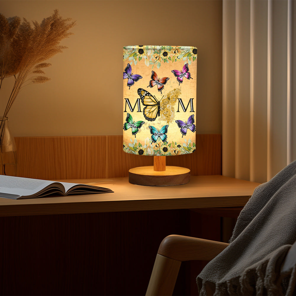 Floral Butterflies - Personalized Mother Tableside Lamp With Wood Base