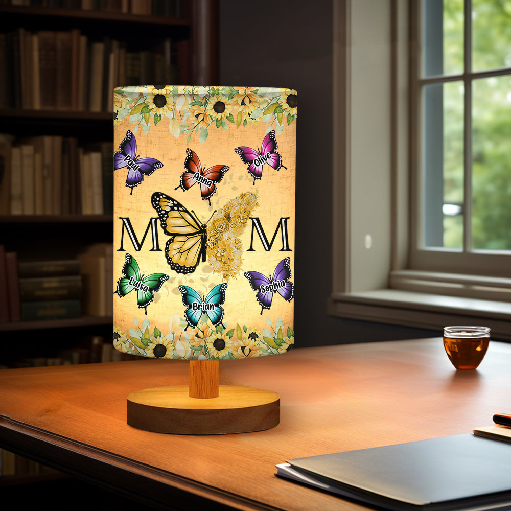 Floral Butterflies - Personalized Mother Tableside Lamp With Wood Base