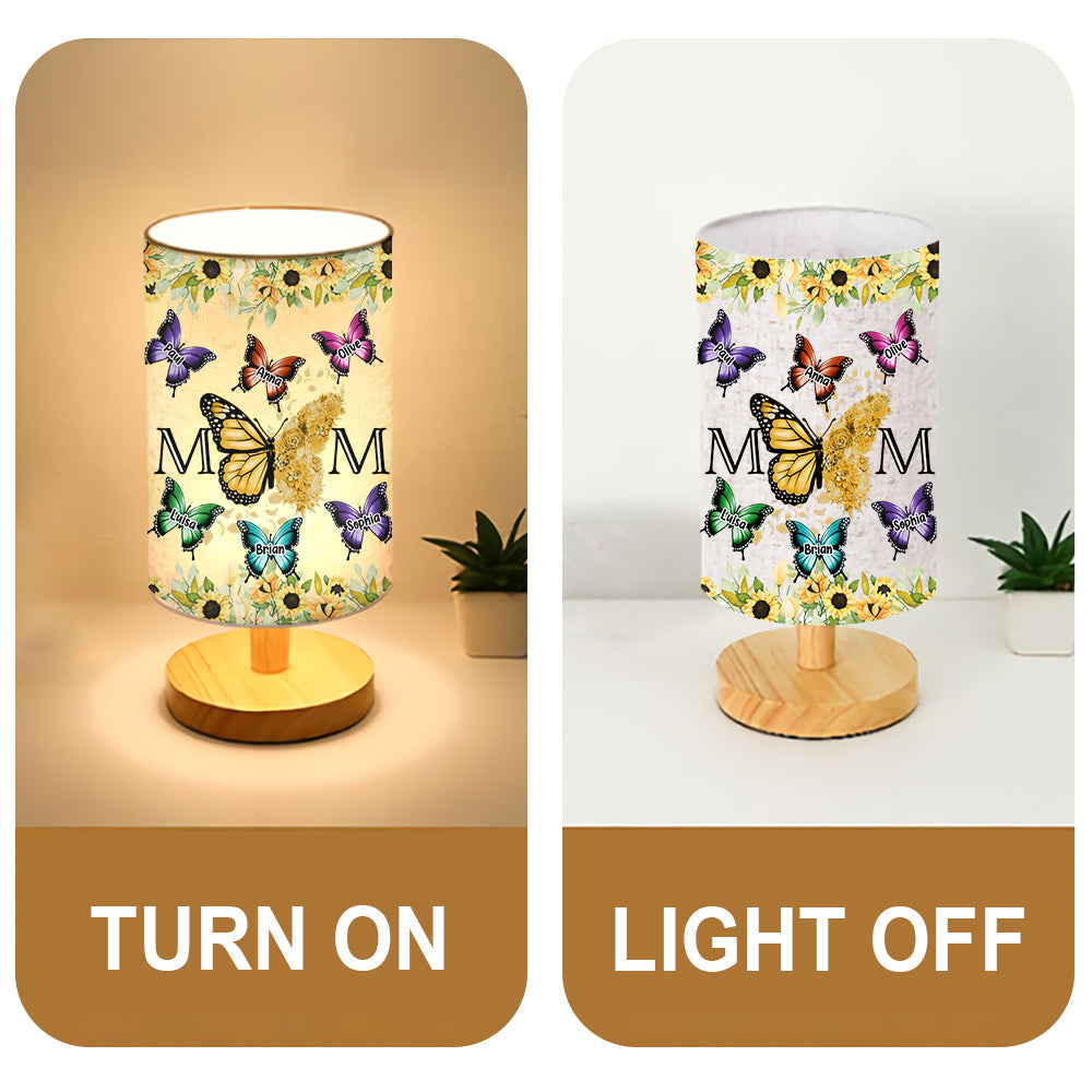 Floral Butterflies - Personalized Mother Tableside Lamp With Wood Base