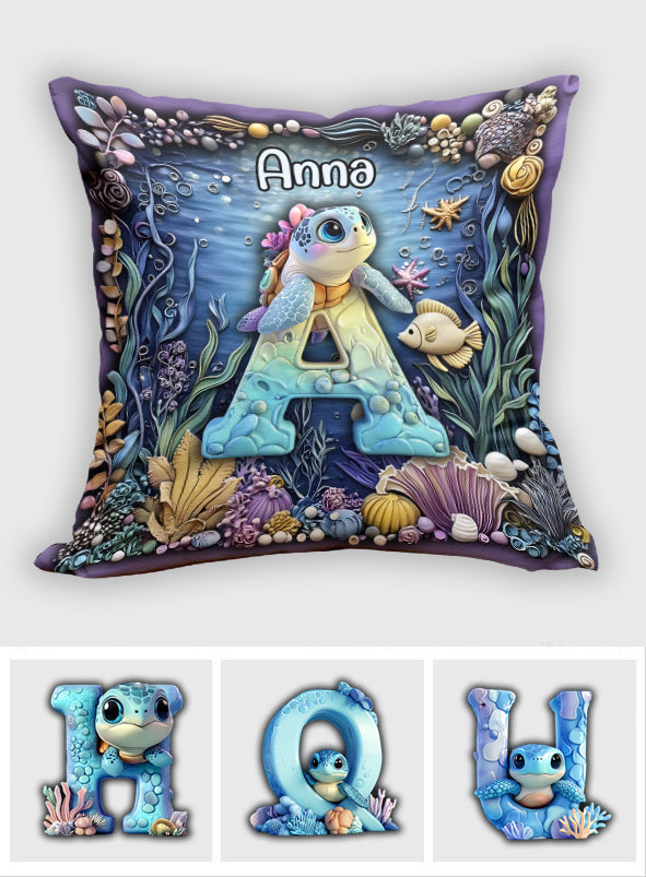Coussin décoratif personnalisé pour enfant avec l'alphabet des tortues mignonnes