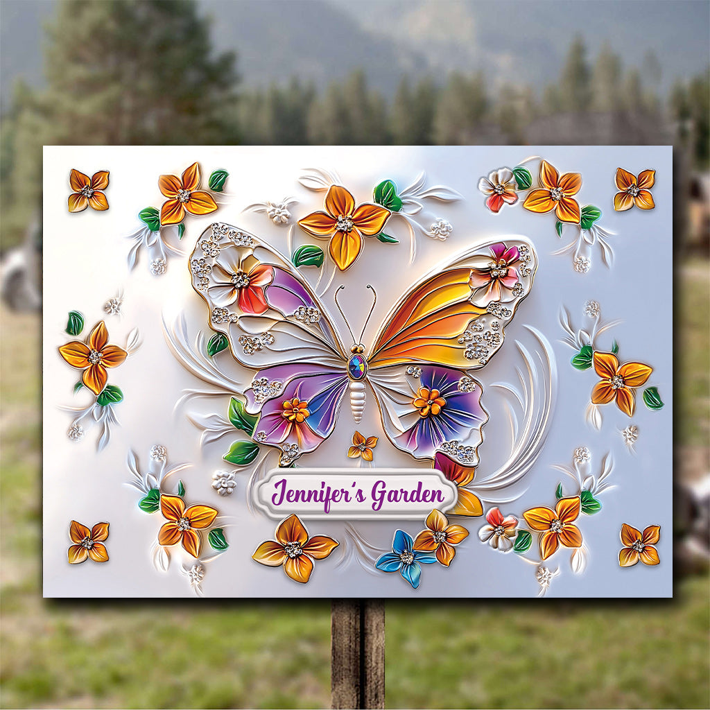 Atemberaubendes Schmetterlings-, Libellen-, Bienen- und Kolibri-Motiv – personalisiertes rechteckiges Metallschild für den Garten.