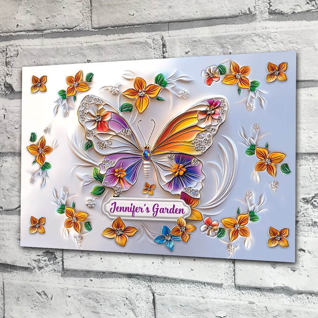 Atemberaubendes Schmetterlings-, Libellen-, Bienen- und Kolibri-Motiv – personalisiertes rechteckiges Metallschild für den Garten.
