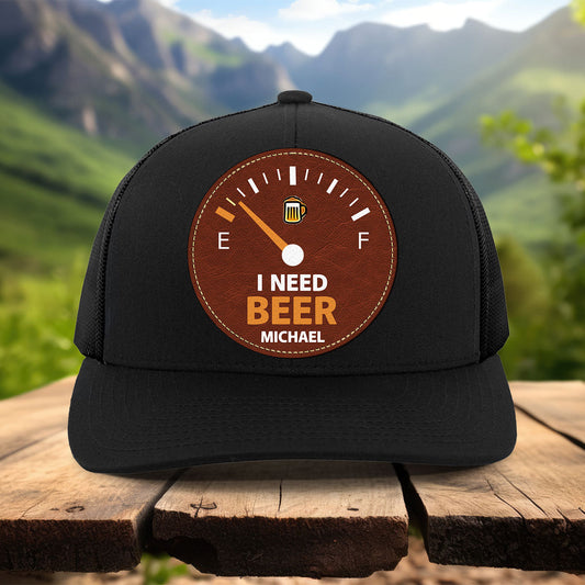 J'ai besoin de bière - Chapeau personnalisé avec écusson en cuir et patch bière
