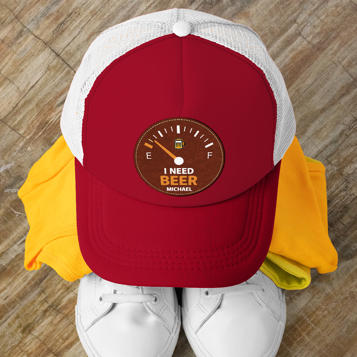 J'ai besoin de bière - Chapeau personnalisé avec écusson en cuir et patch bière