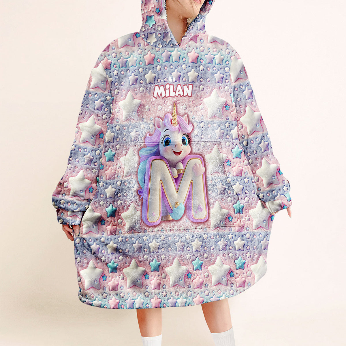 Licorne mignonne - Couverture à capuche personnalisée pour enfant