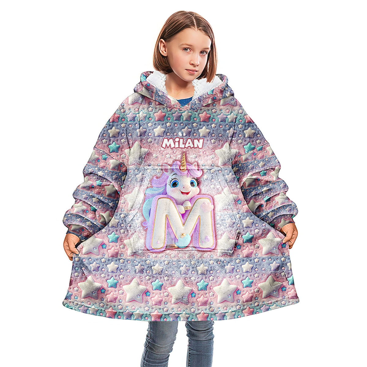 Licorne mignonne - Couverture à capuche personnalisée pour enfant