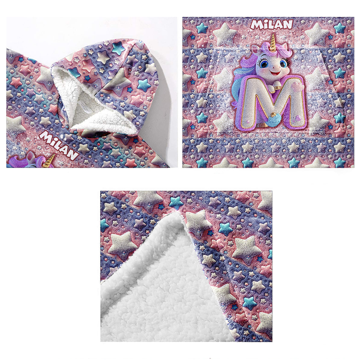 Licorne mignonne - Couverture à capuche personnalisée pour enfant