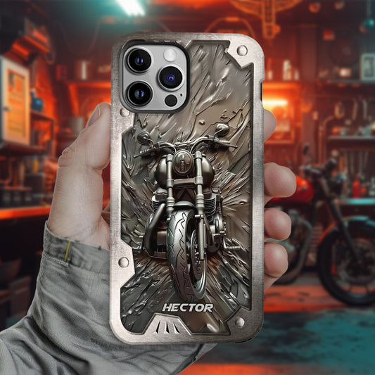 Vintage-Motorrad – Personalisierte Handyhülle mit Biker-Motiv und Volldruck