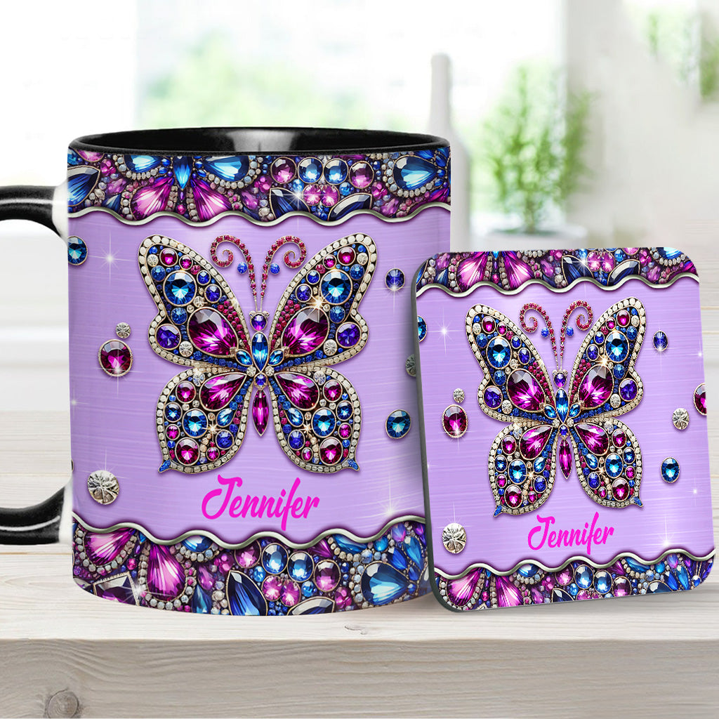 Mug personnalisé à motif papillon scintillant