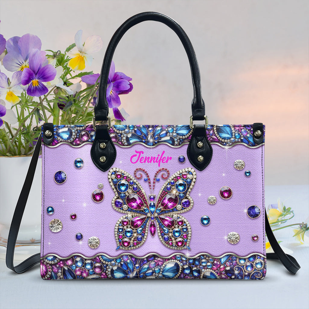 Glitzernder Schmetterling – Personalisierte Schmetterlings-Lederhandtasche