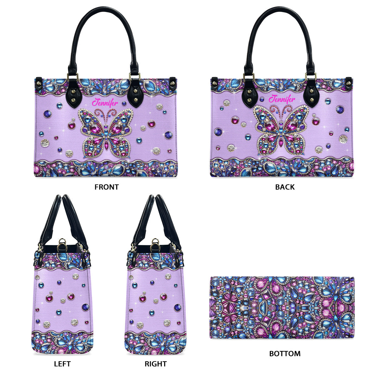 Glitzernder Schmetterling – Personalisierte Schmetterlings-Lederhandtasche