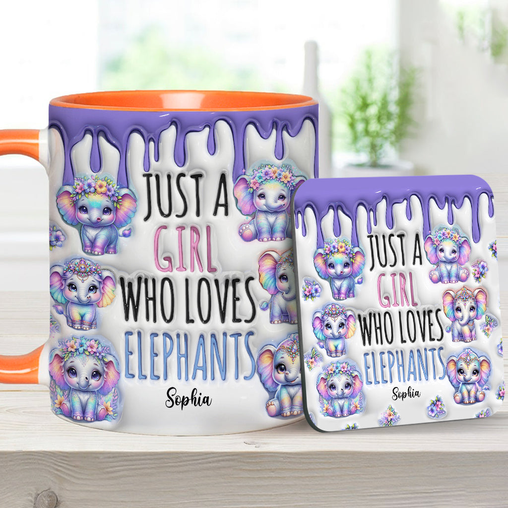 Einfach ein Mädchen, das Elefanten liebt – personalisierte Tasse mit Elefantenmotiv