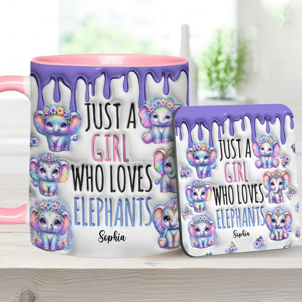 Einfach ein Mädchen, das Elefanten liebt – personalisierte Tasse mit Elefantenmotiv