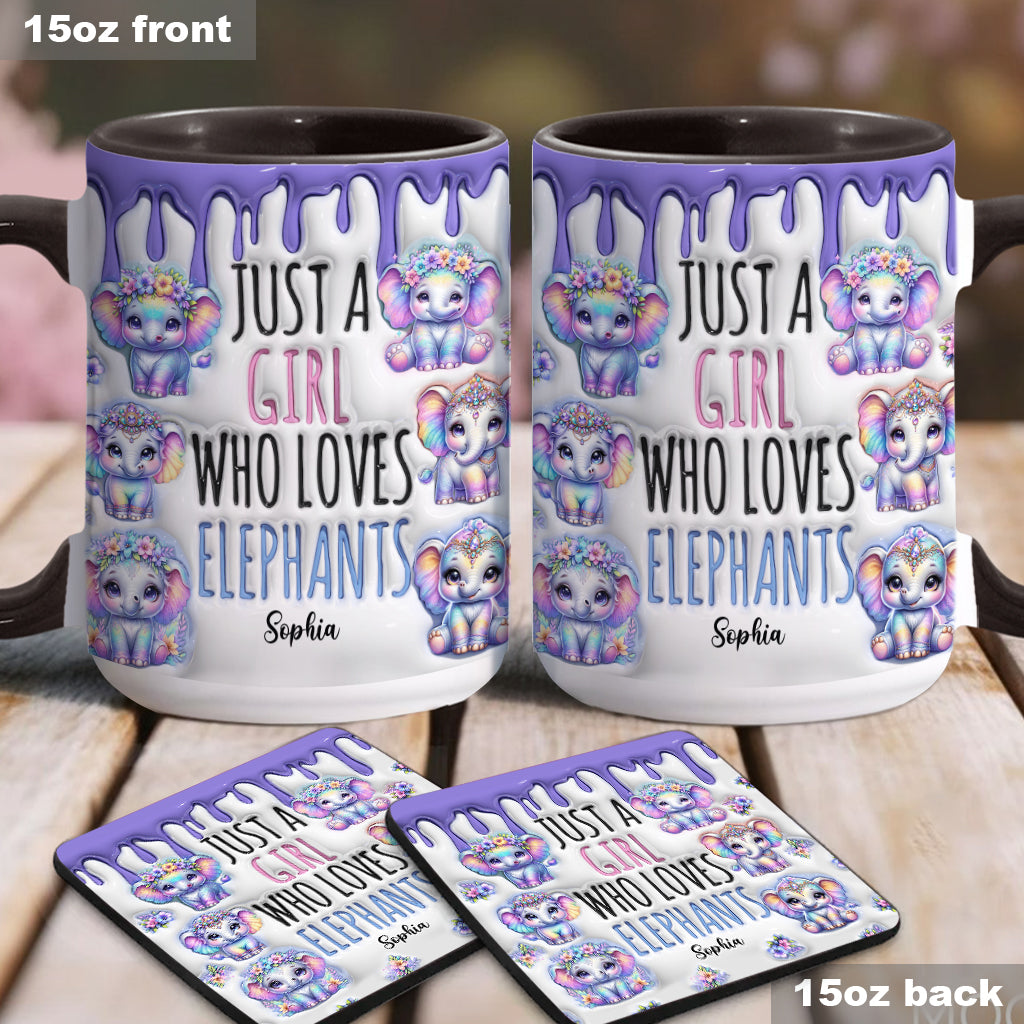 Einfach ein Mädchen, das Elefanten liebt – personalisierte Tasse mit Elefantenmotiv