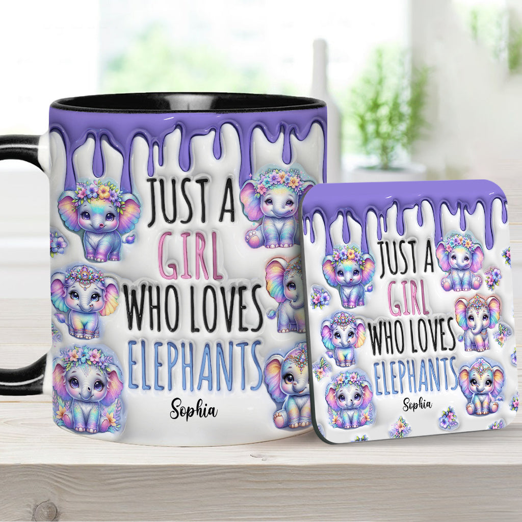 Einfach ein Mädchen, das Elefanten liebt – personalisierte Tasse mit Elefantenmotiv