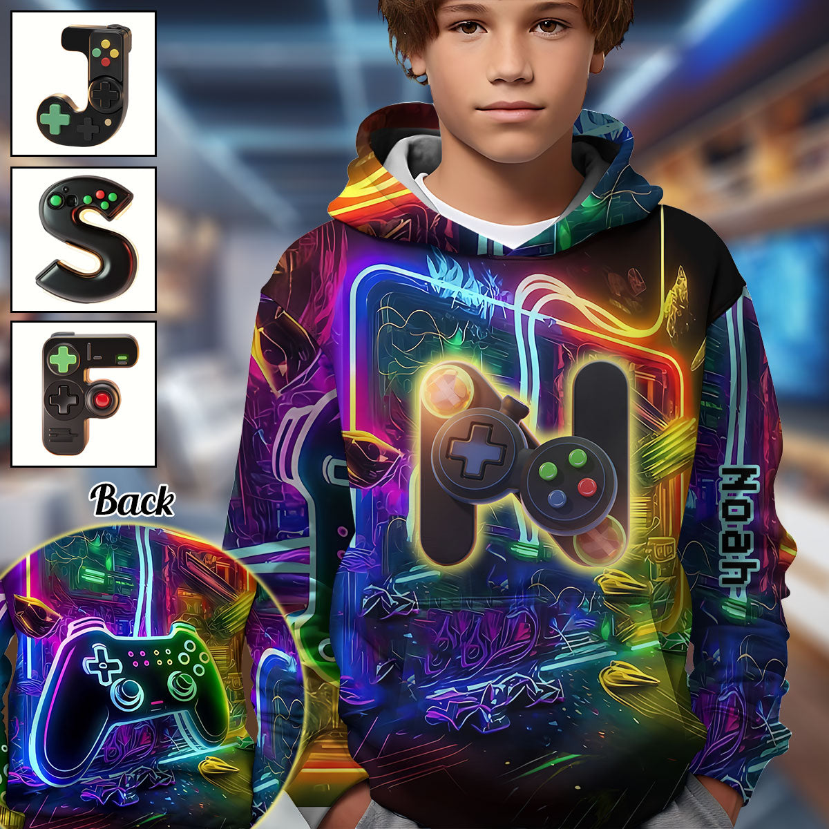 Gaming-Alphabet – Personalisiertes Kinder-T-Shirt