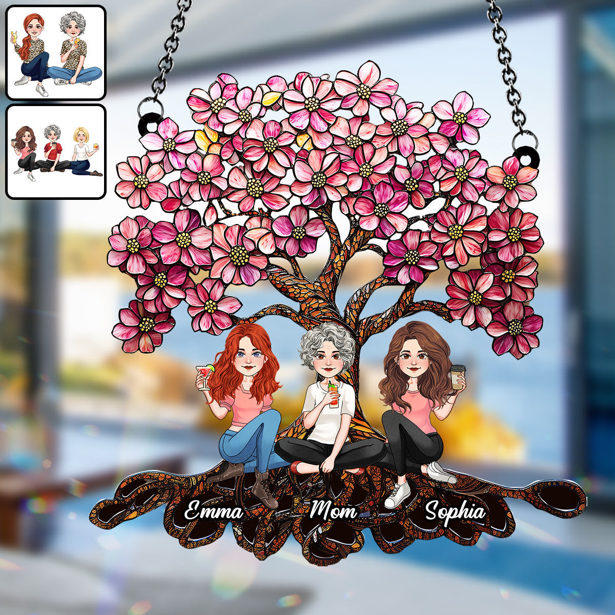 Mother & Daughters - Personalized Mother Window Hanging Suncatcher Ornament