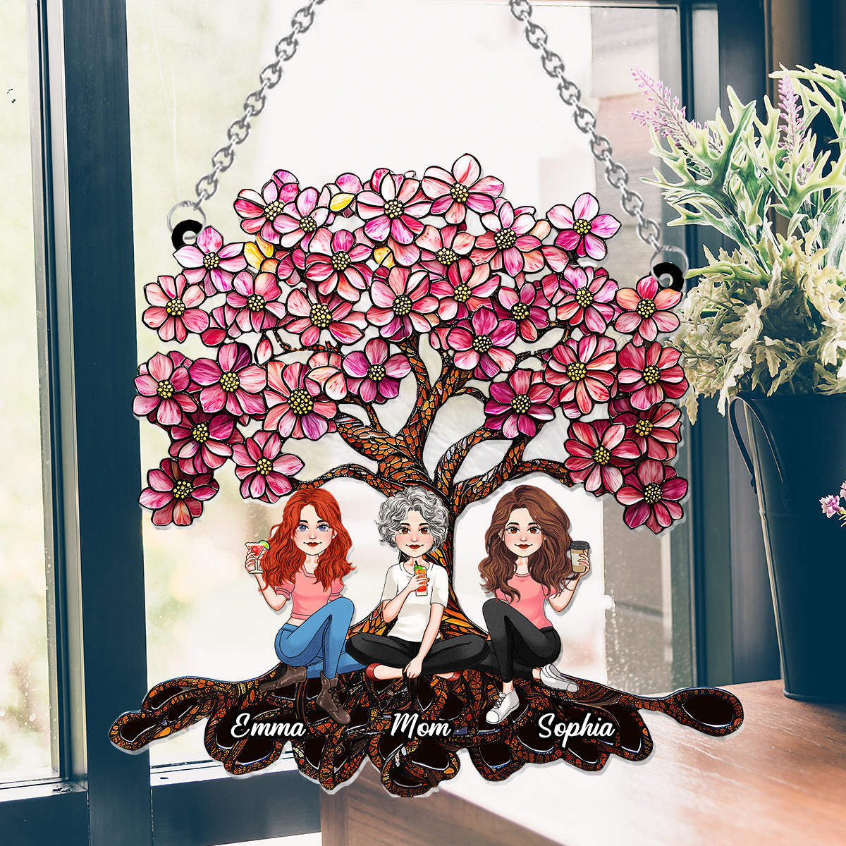 Mother & Daughters - Personalized Mother Window Hanging Suncatcher Ornament