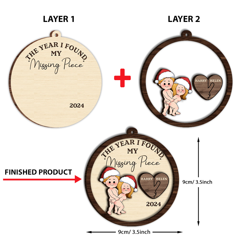 The Year I Found My "Missing Piece" - Personalized Couple 2 Layered Wooden Ornament