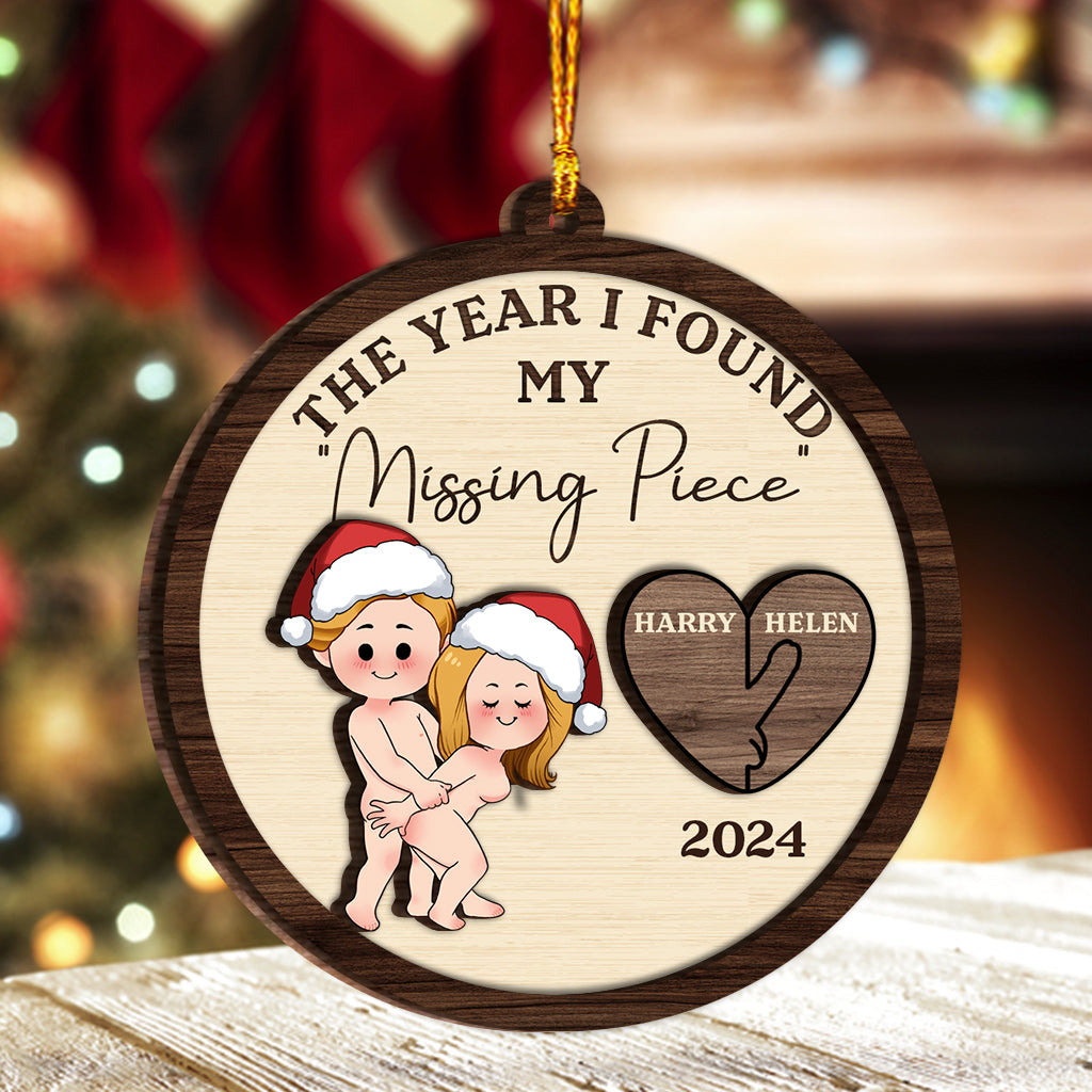 The Year I Found My "Missing Piece" - Personalized Couple 2 Layered Wooden Ornament