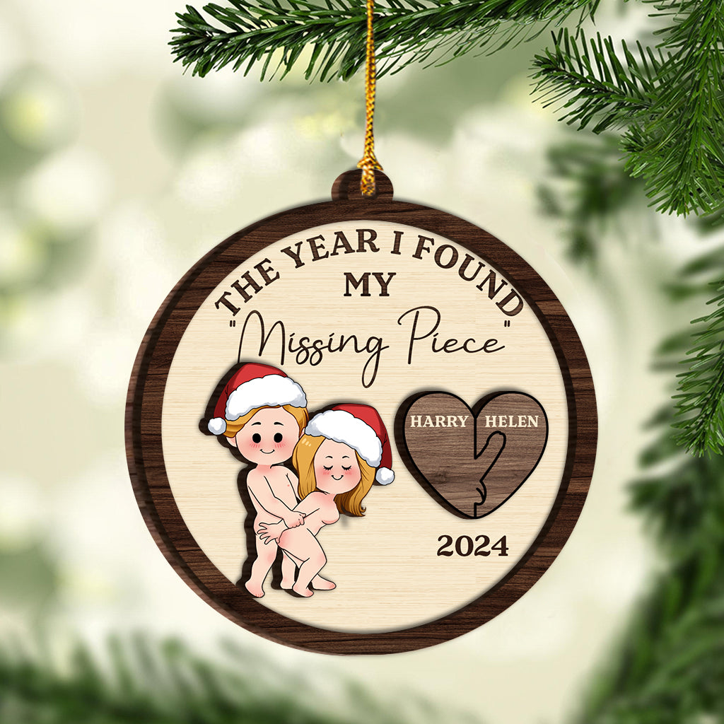 The Year I Found My "Missing Piece" - Personalized Couple 2 Layered Wooden Ornament