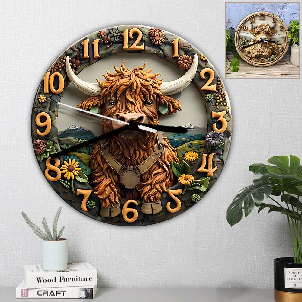 Liebe Hochlandrinder - Personalisierte Wanduhr