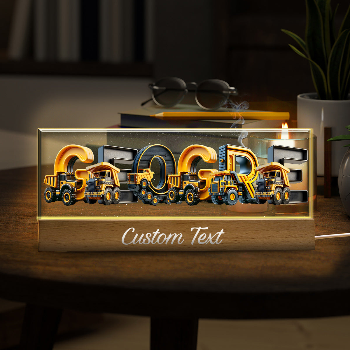 Veilleuse LED personnalisée pour enfant, motif véhicules de chantier