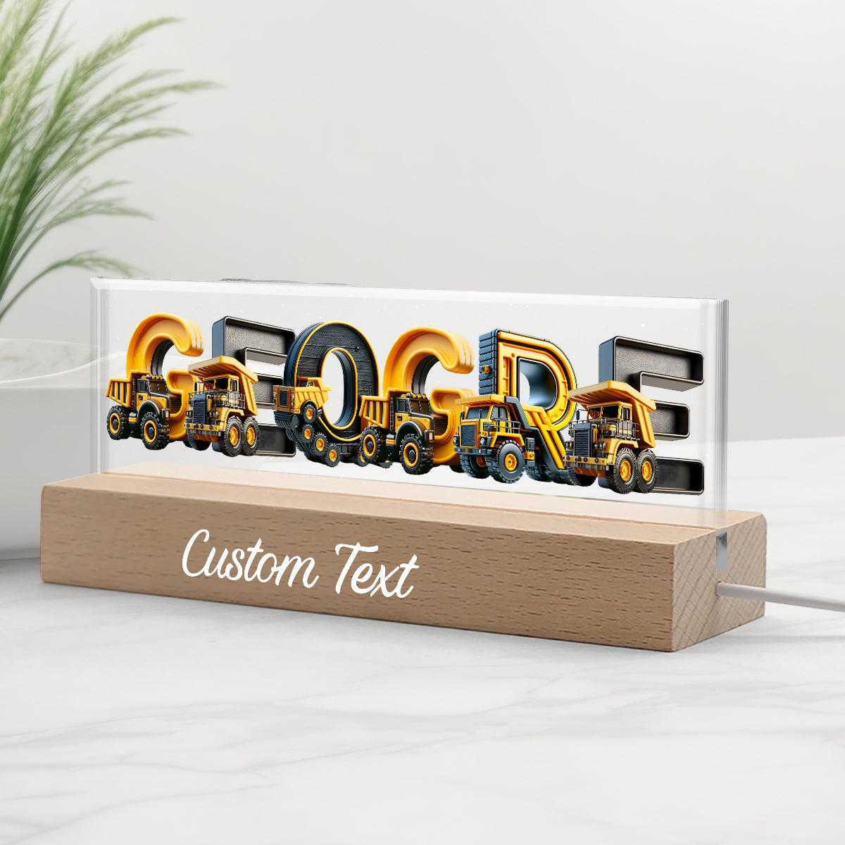 Veilleuse LED personnalisée pour enfant, motif véhicules de chantier