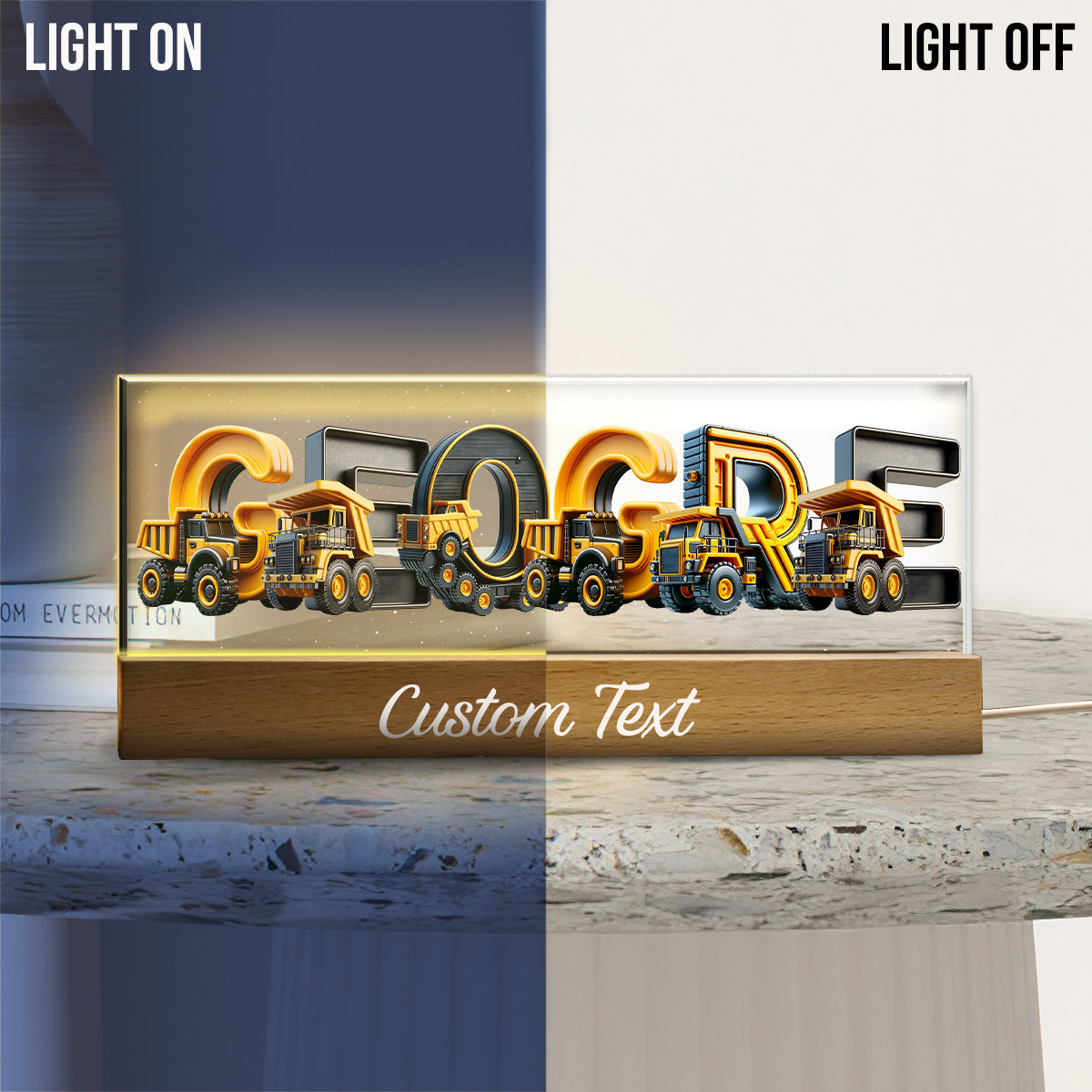 Veilleuse LED personnalisée pour enfant, motif véhicules de chantier