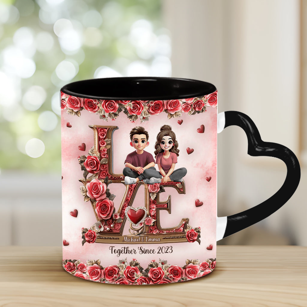 I Love You Forever - Personalized Couple Heart Handle Mug
