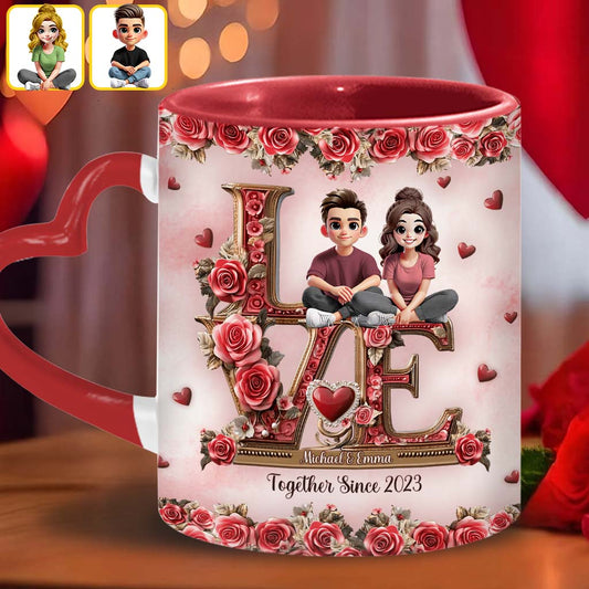 I Love You Forever - Personalized Couple Heart Handle Mug