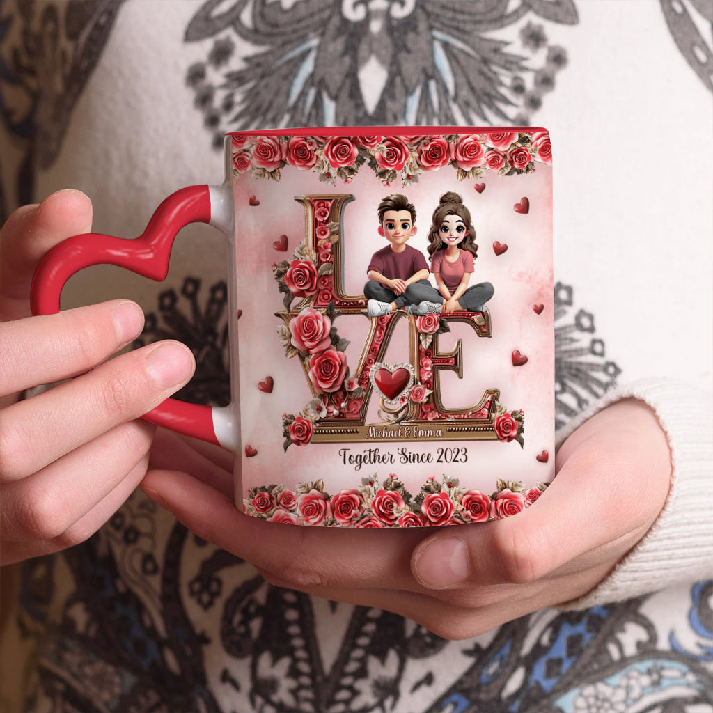 I Love You Forever - Personalized Couple Heart Handle Mug