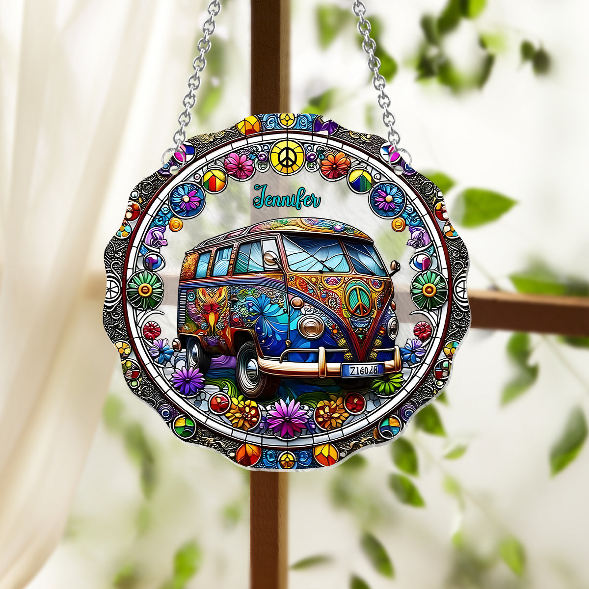 Cool Caravan - Ornement attrape-soleil hippie personnalisé à suspendre à la fenêtre
