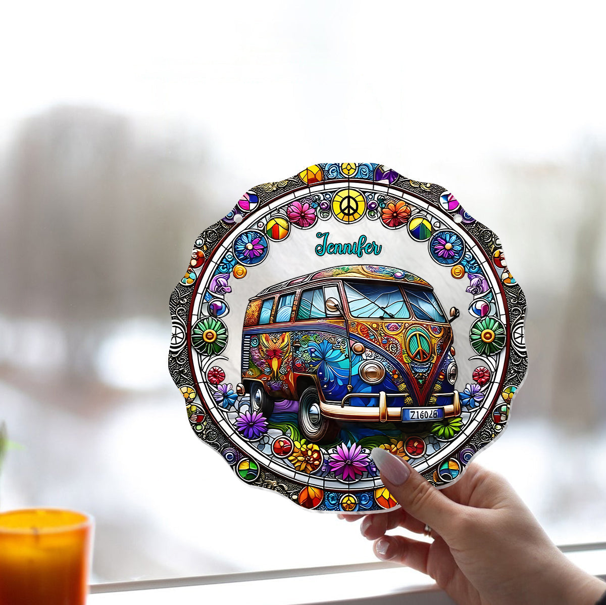 Cool Caravan - Ornement attrape-soleil hippie personnalisé à suspendre à la fenêtre