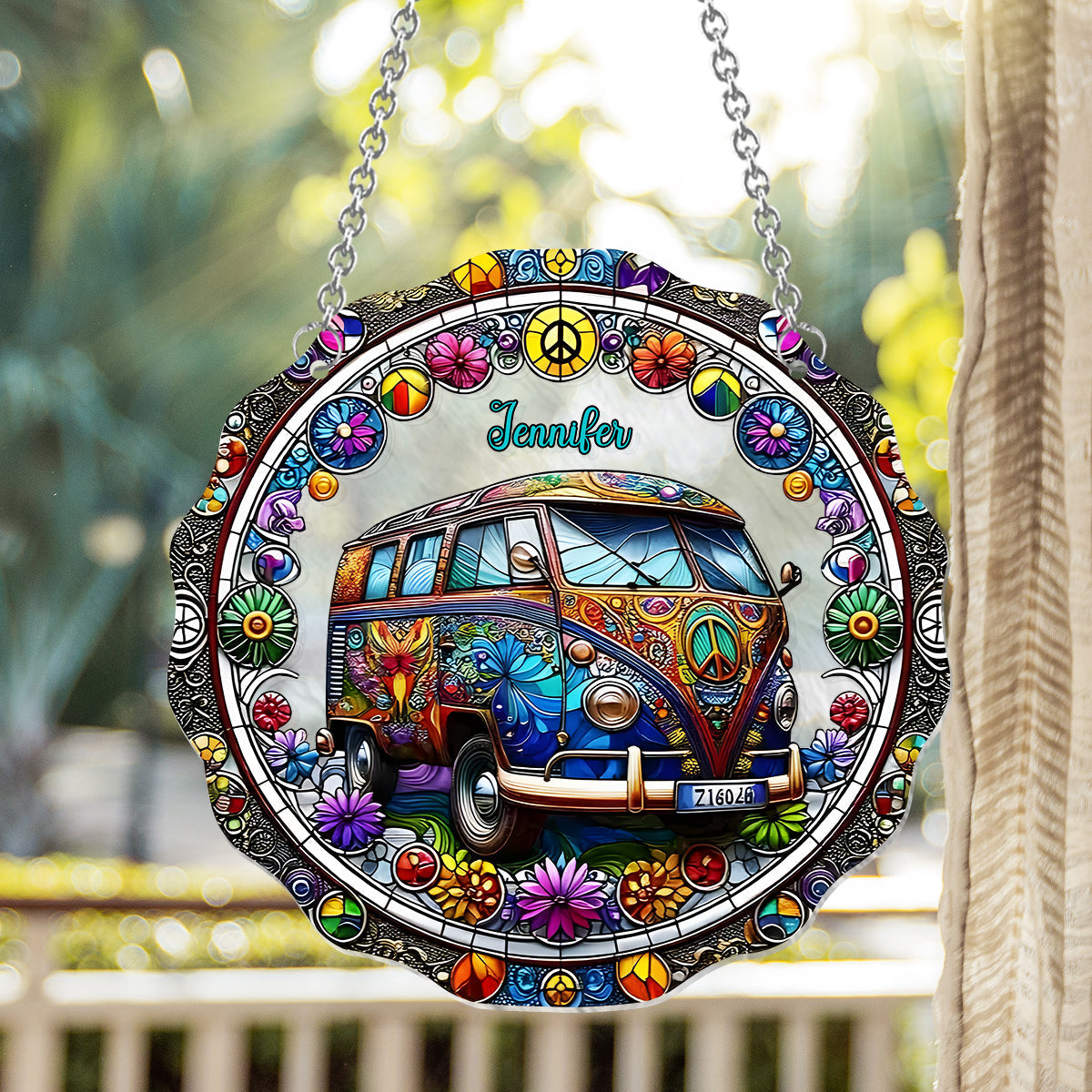 Cool Caravan - Ornement attrape-soleil hippie personnalisé à suspendre à la fenêtre
