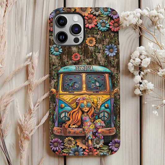 Niedliche Wohnwagen-Handyhülle mit personalisiertem Hippie-Vollbilddruck